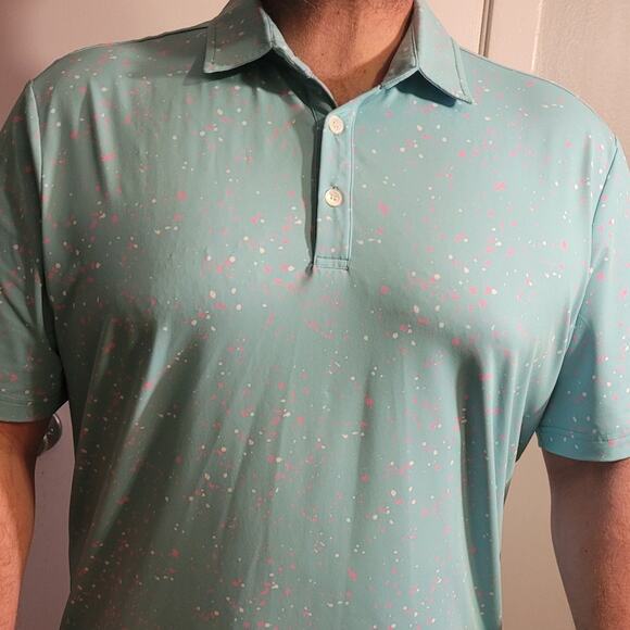 Sunday Swagger Pastel Mint Green Pink Dot Retro Golf Polo Shirt XL Short Sleeve - Picture 3 of 11